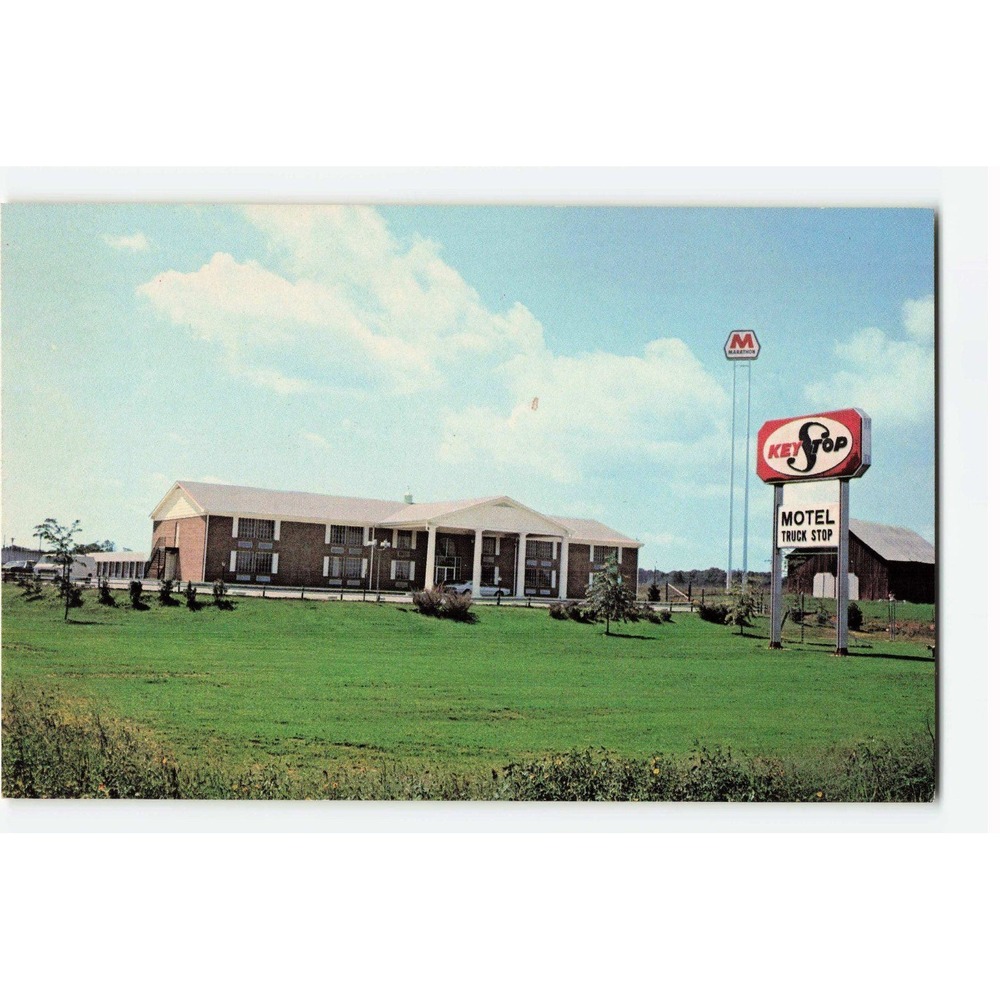 Vintage KeyStop Motel and Restaurant Postcard Franklin Kentucky Marathon Sign